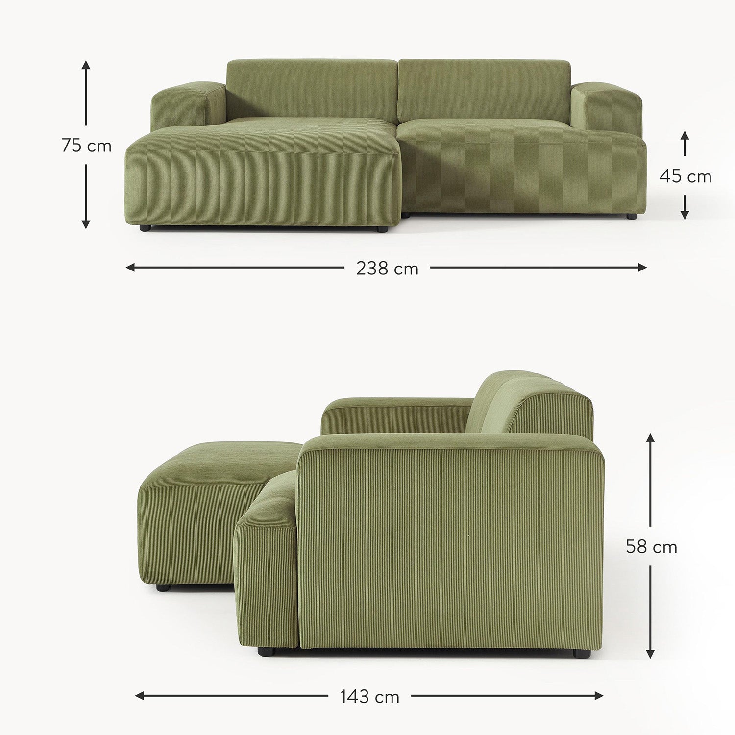 Tivoli L-Shape Sofa in Green