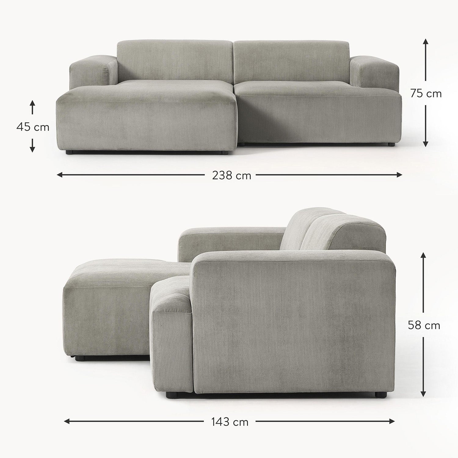 Tivoli L-Shape Sofa in Rustic Gray