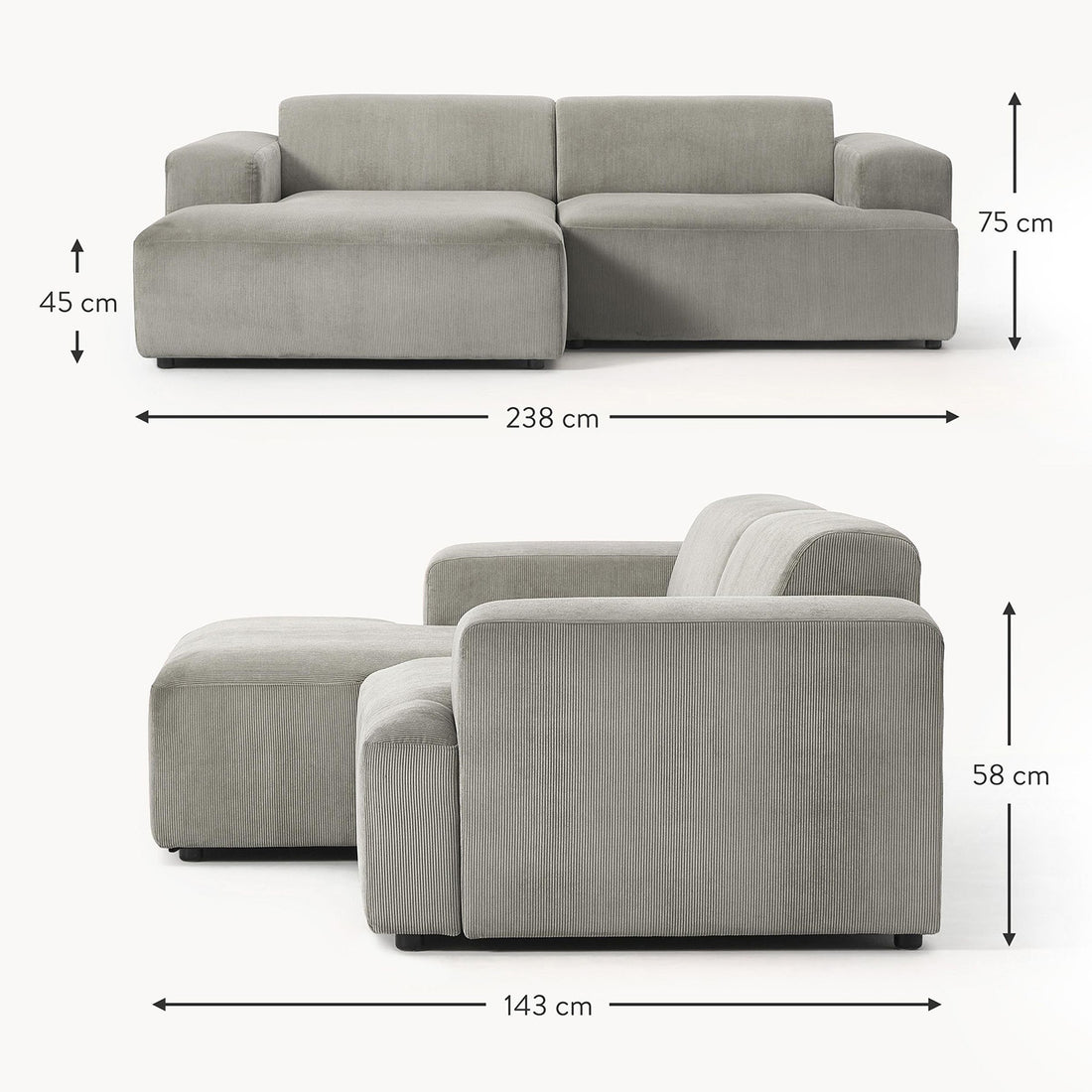 Tivoli L-Shape Sofa in Rustic Gray