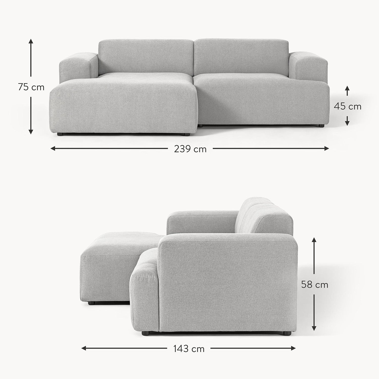 Tivoli L-Shape Sofa in Gray