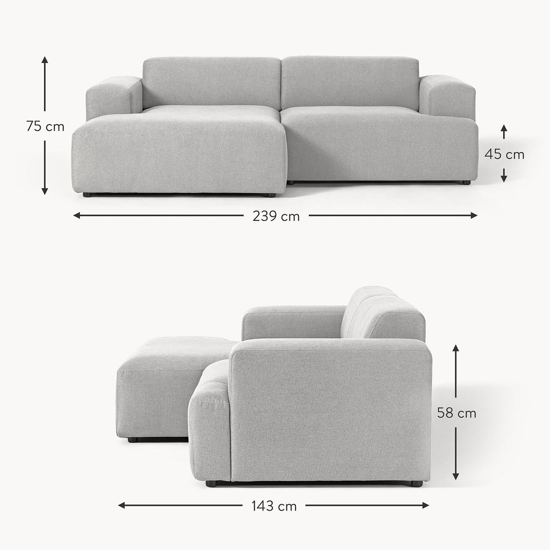 Tivoli L-Shape Sofa in Gray