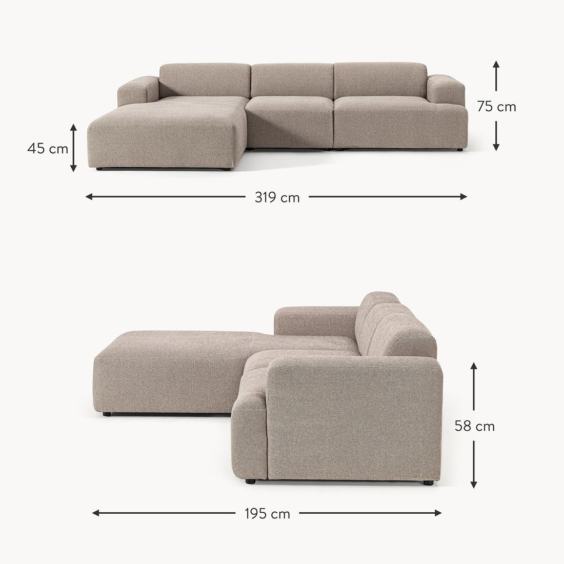 Posada L-Shape Sofa in Taupe