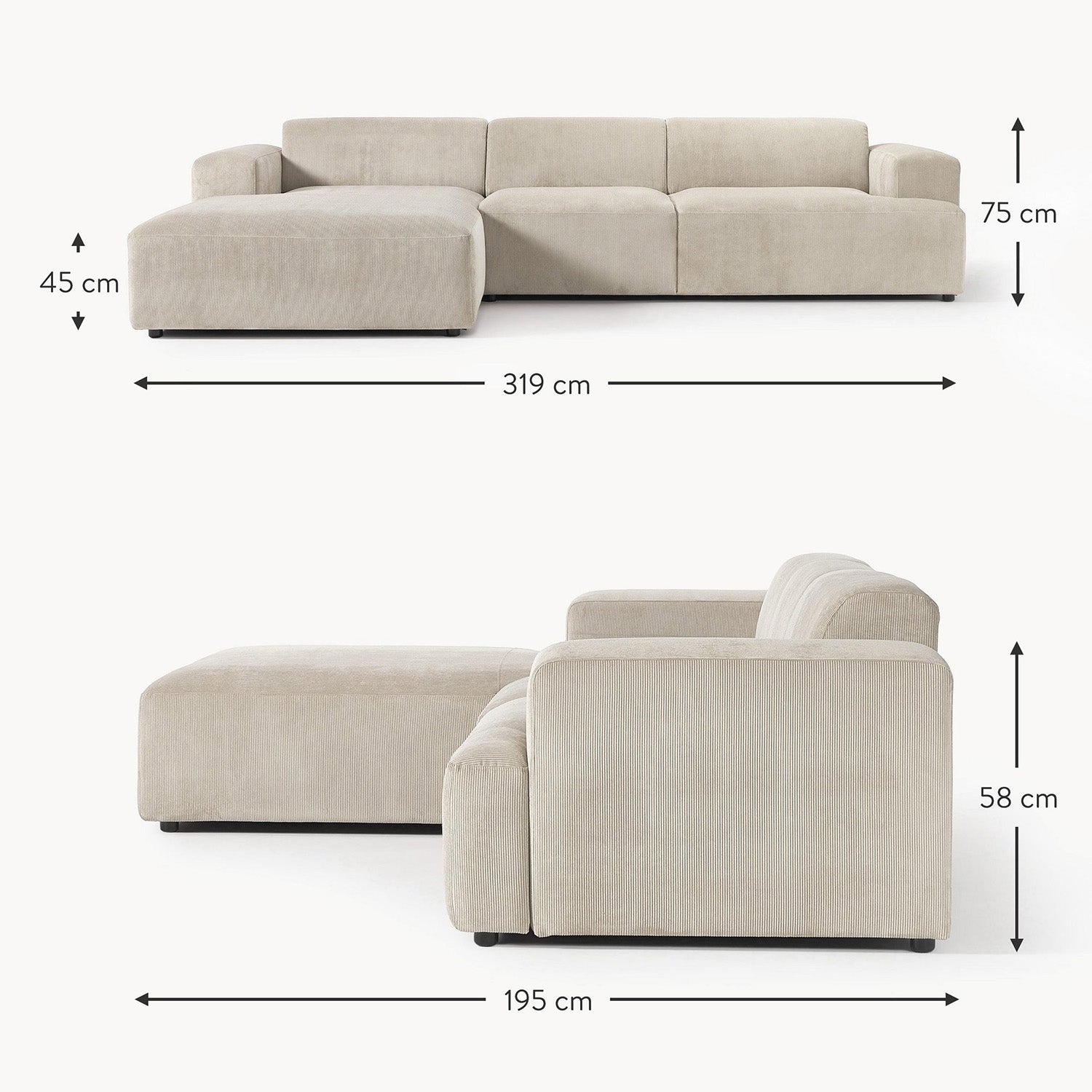 Posada L-Shape Sofa in Ash Silver