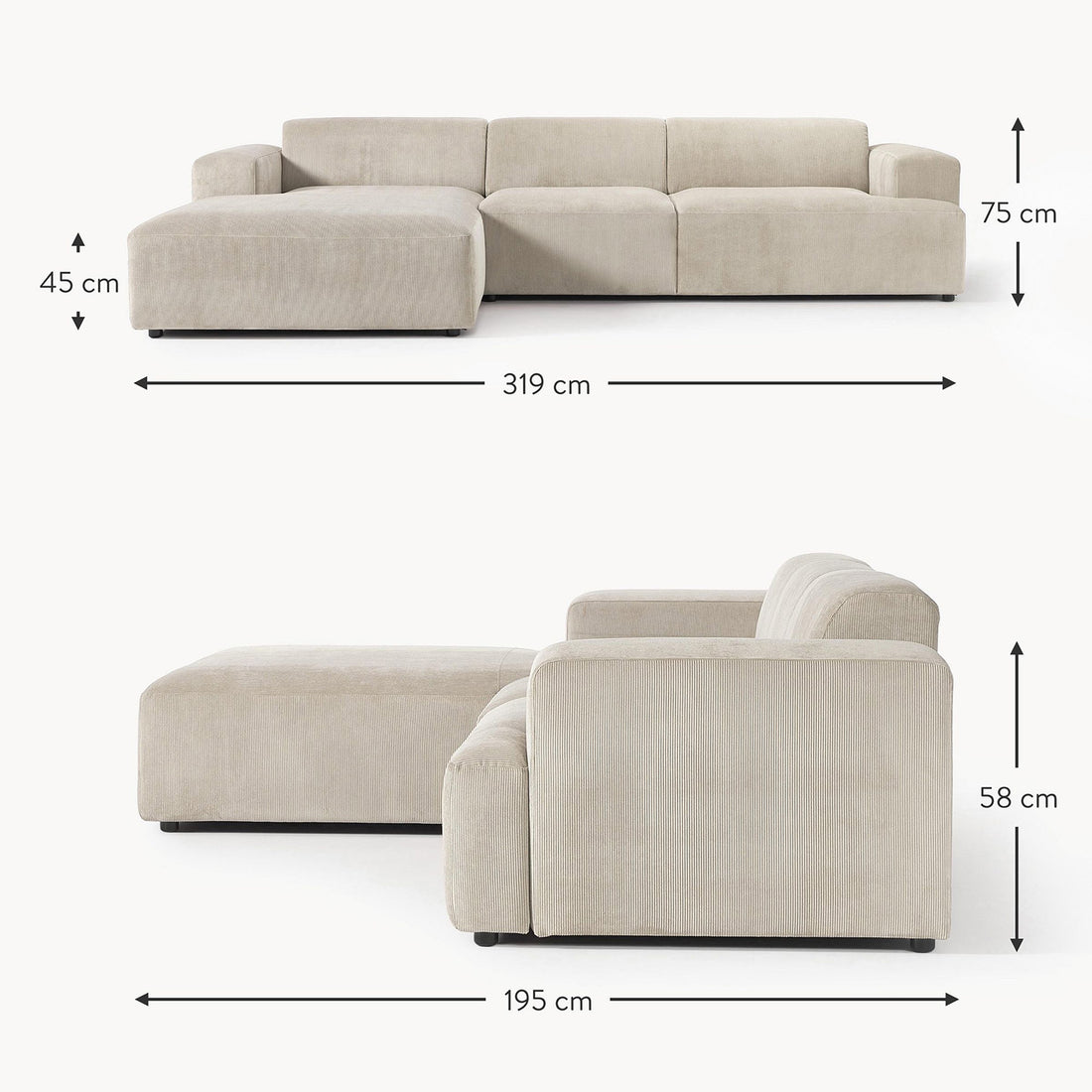 Posada L-Shape Sofa in Ash Silver