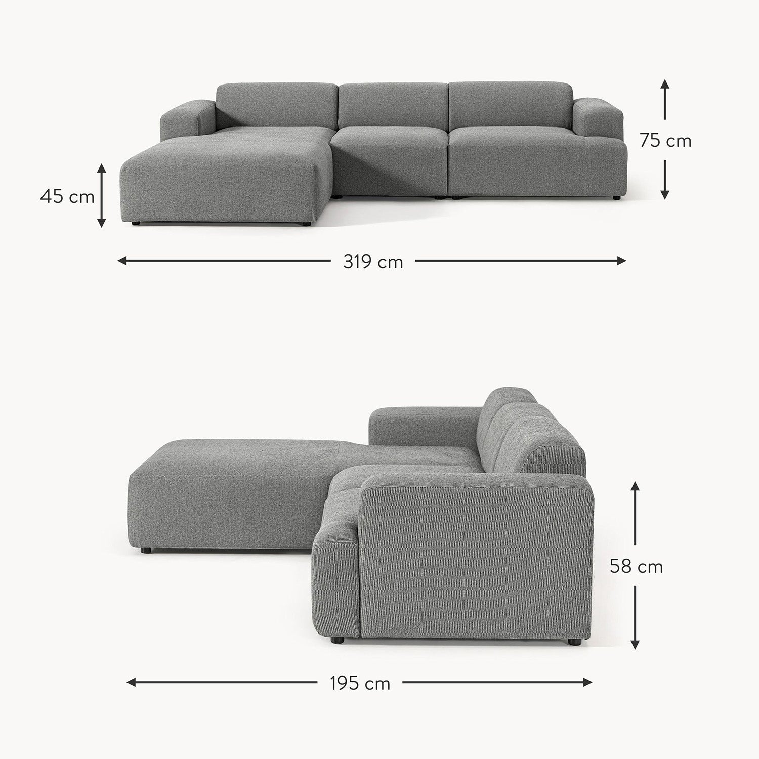 Posada L-Shape Sofa in Dark Gray