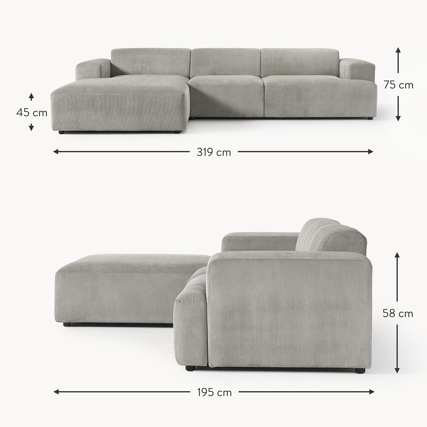 Posada L-Shape Sofa in Silver Gray