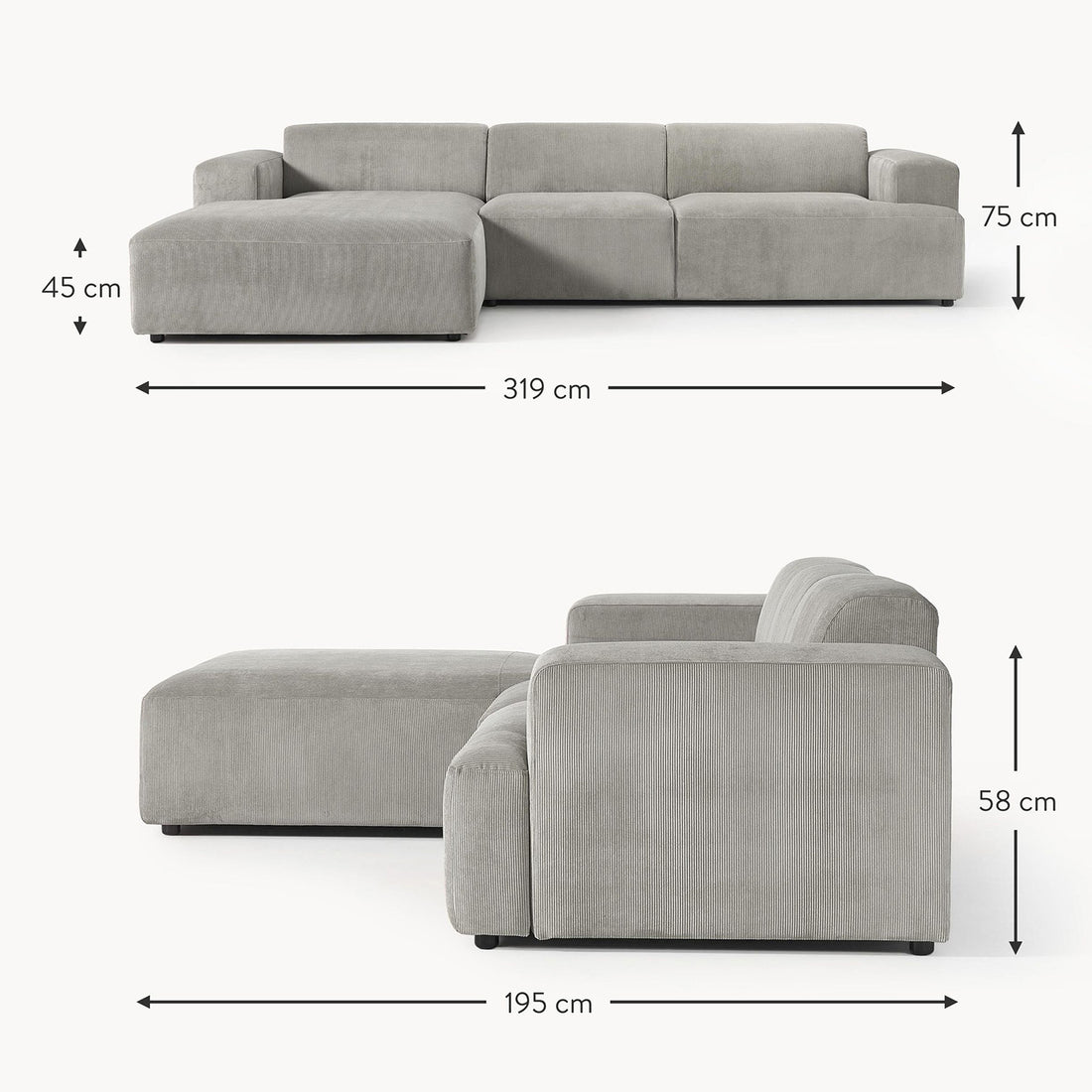 Posada L-Shape Sofa in Silver Gray