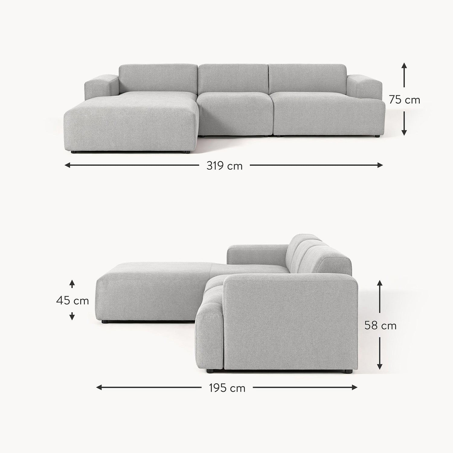 Posada L-Shape Sofa in Gray