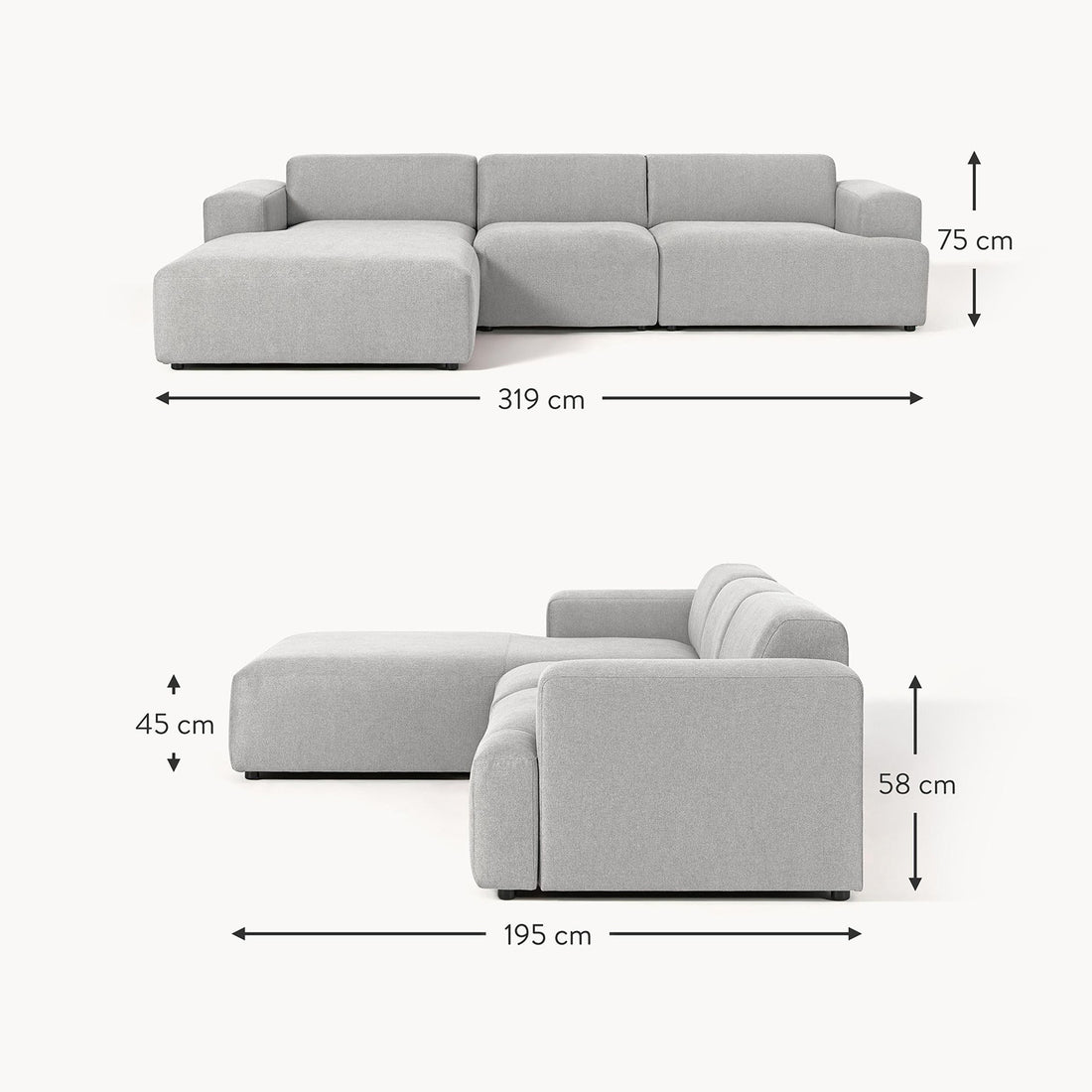Posada L-Shape Sofa in Gray