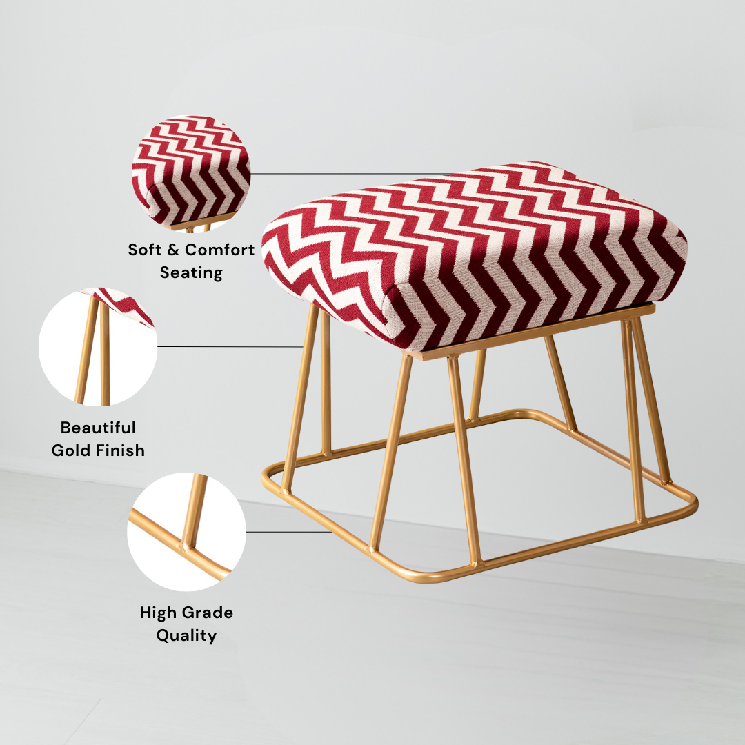 Crest Jacquard Metallic Stool in Maroon & White Strips