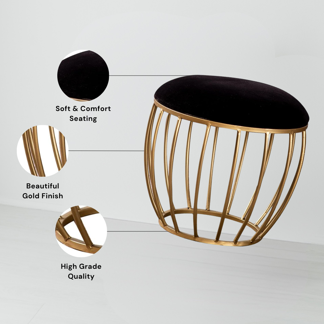 Classic Velvet Cage Metallic Stool in Black
