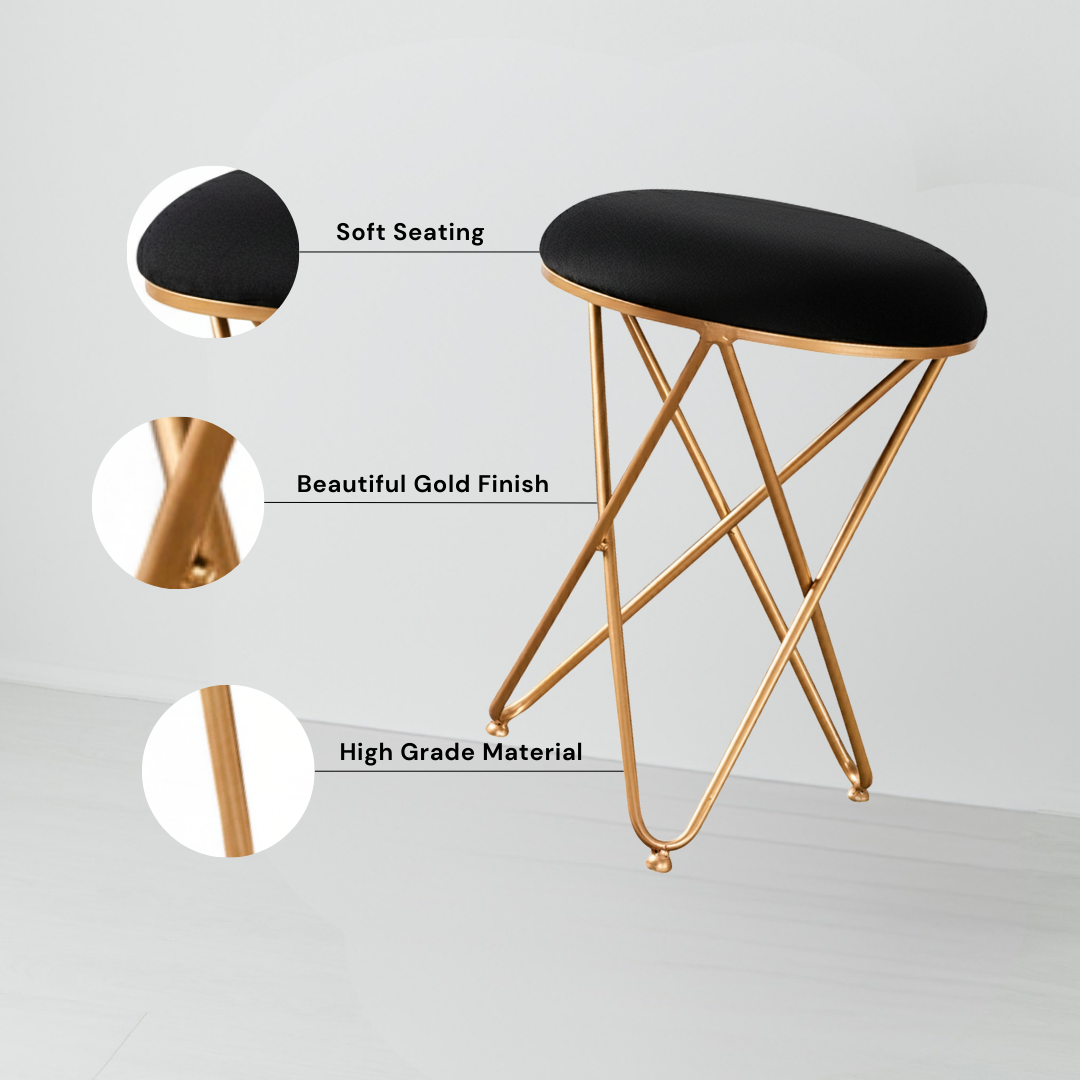 Velvet Cross Metallic Stool in Black