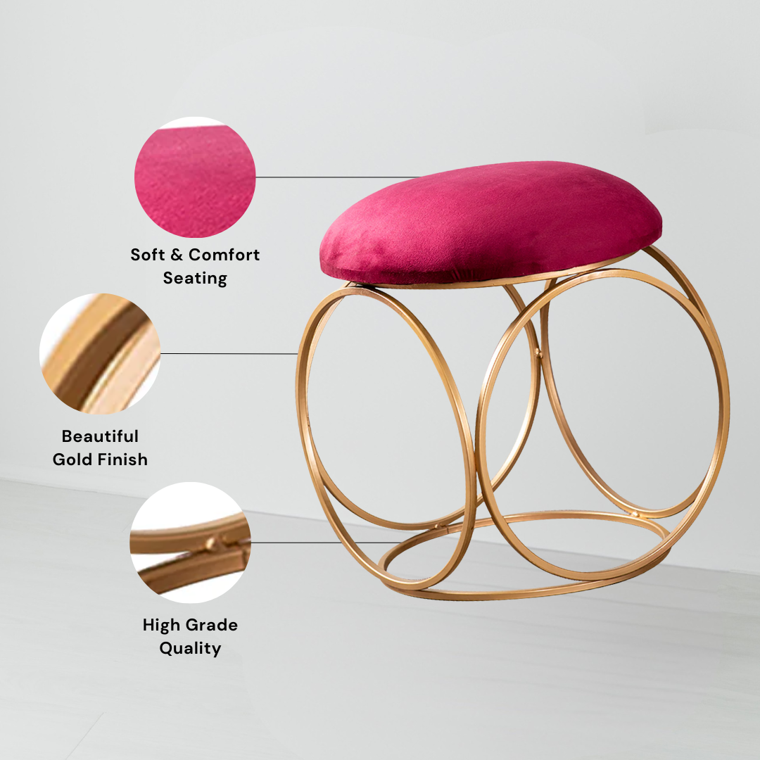 Lush Velvet Ring Metallic Stool in Maroon