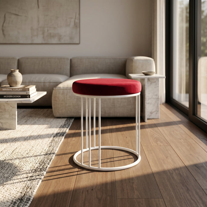 Nova Velvet Accent Stool White