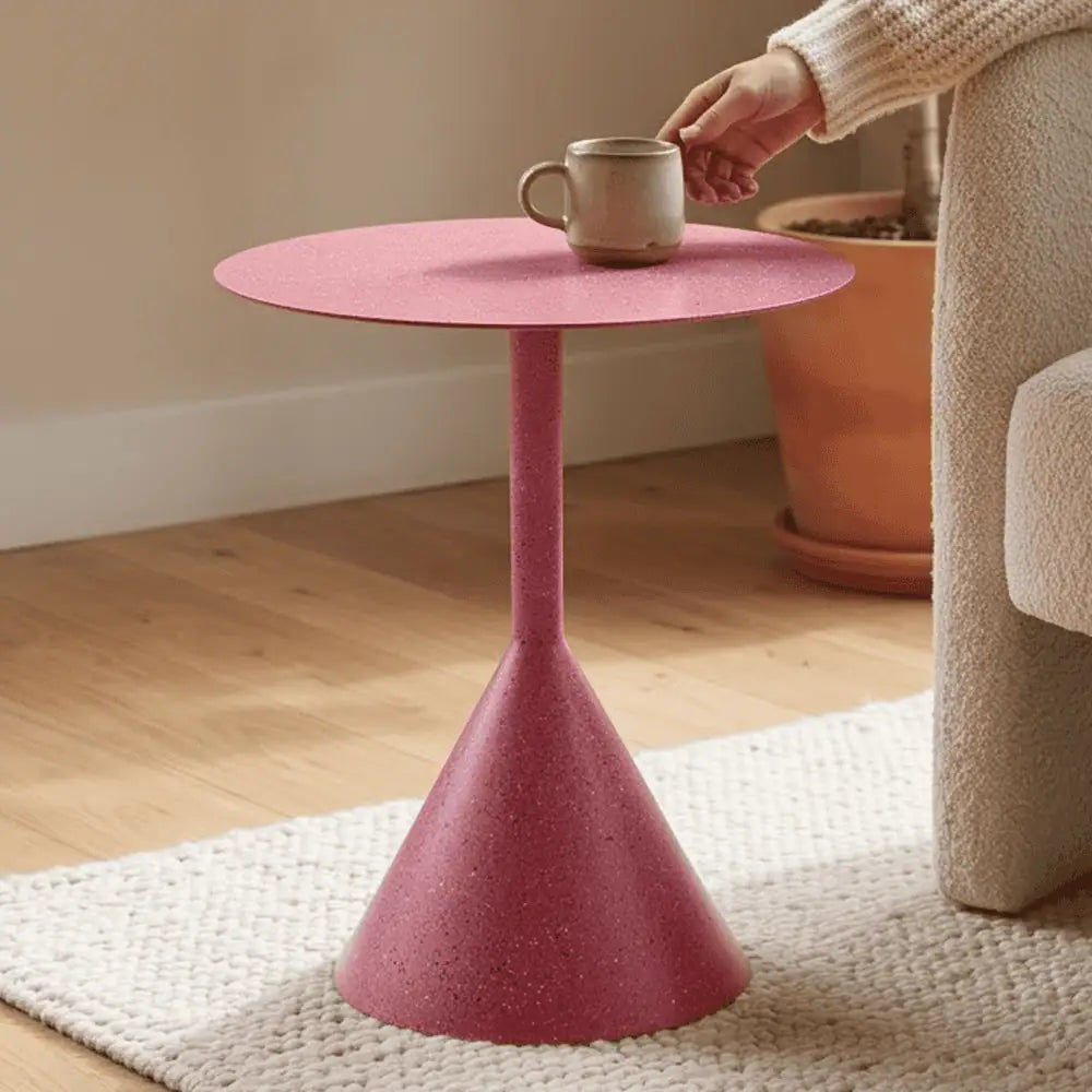 Round Terrazzo Metal Side Table in Pink