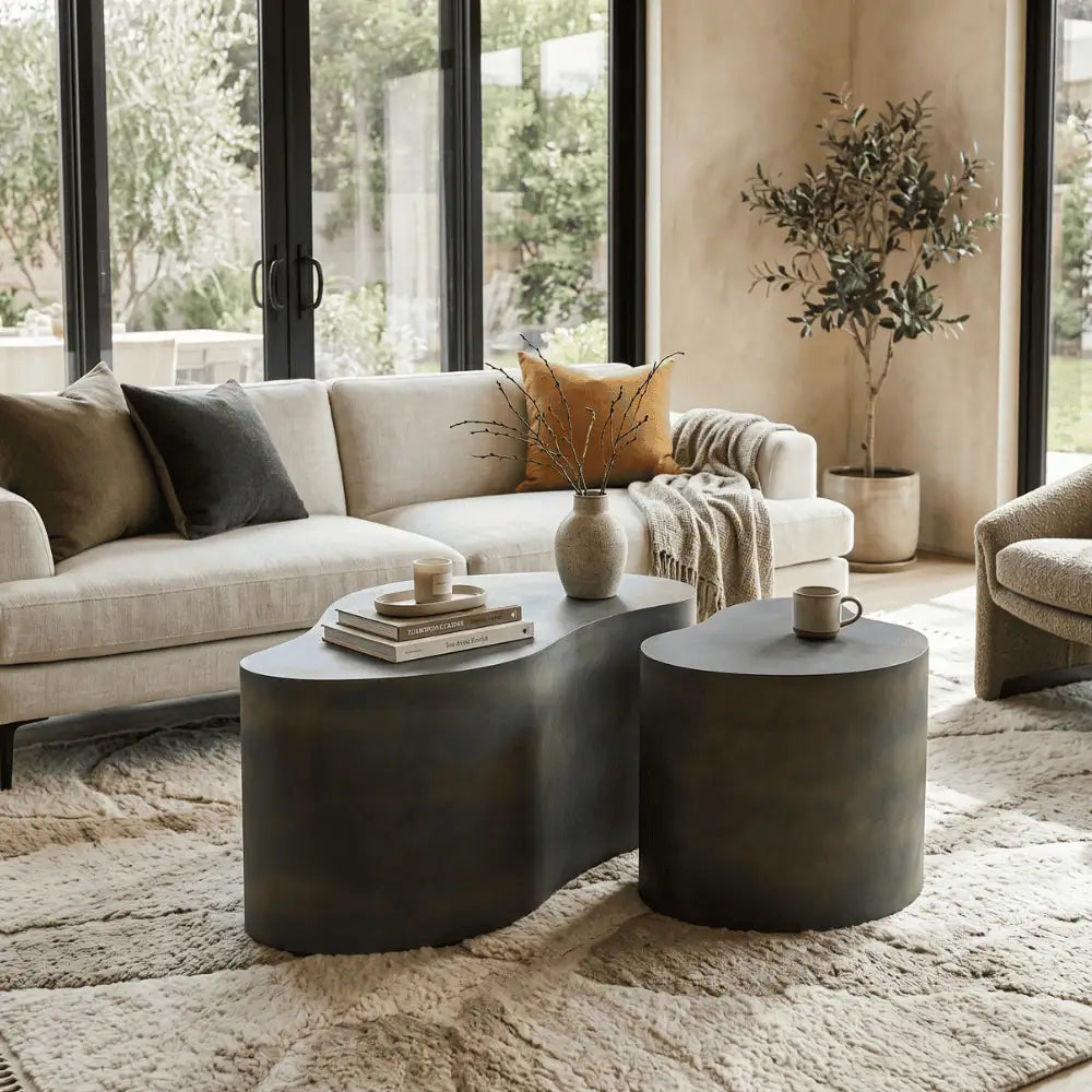 Drop Shaped Nesting Tables Set of 2 in Dusty Green