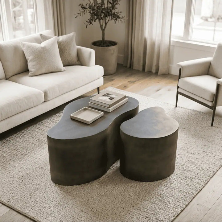 Drop Shaped Nesting Tables Set of 2 in Dusty Green