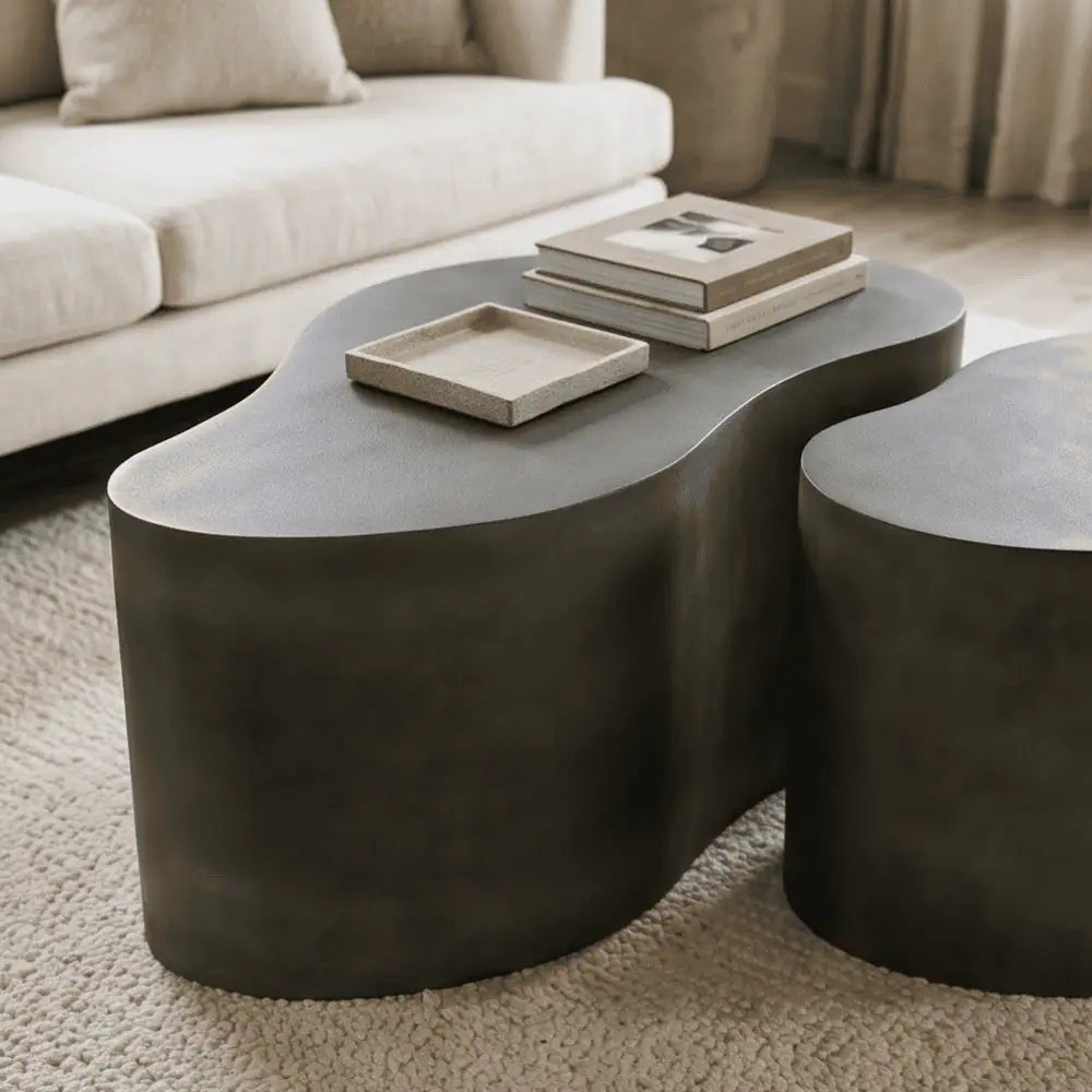 Drop Shaped Nesting Tables Set of 2 in Dusty Green