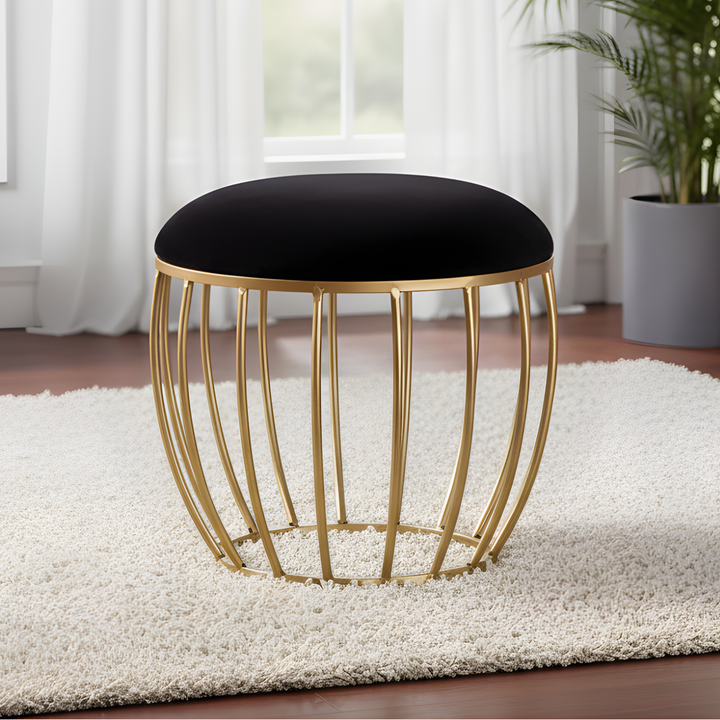 Classic Velvet Cage Metallic Stool in Black