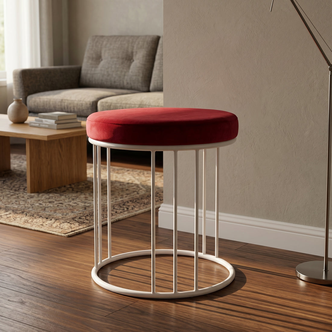 Nova Velvet Accent Stool White