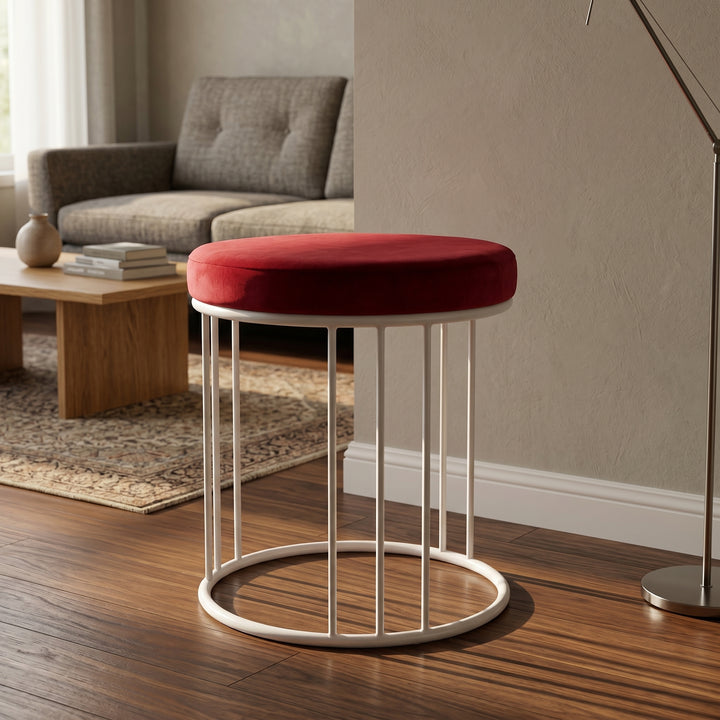 Nova Velvet Accent Stool White