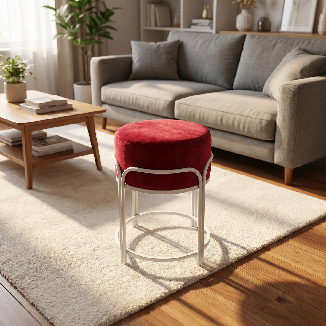 Orion Velvet Vanity Stool White