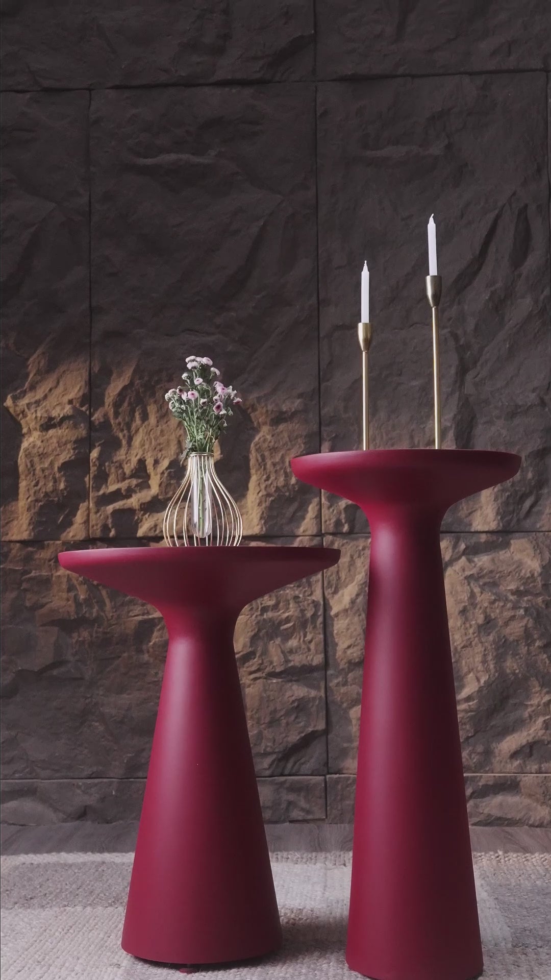 Belgrade Accent Table Set of 2 Maroon Matt